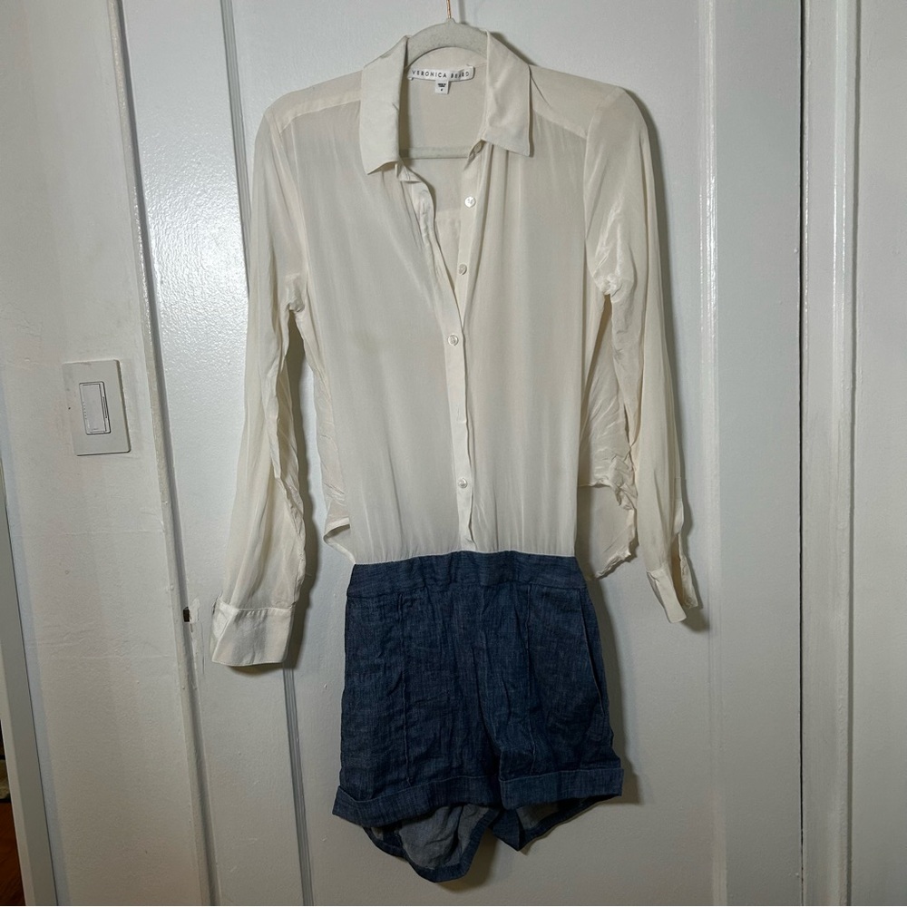 Veronica Beard Boca White Button-Down Romper - image 3